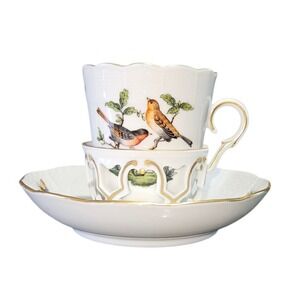 Herend Rothschild Bird Teacup and Saucer Set Handpainted Porcelain Hungary 715